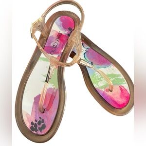 Jimmy Choo Maui Pink Floral Jelly Sandals Size 7
